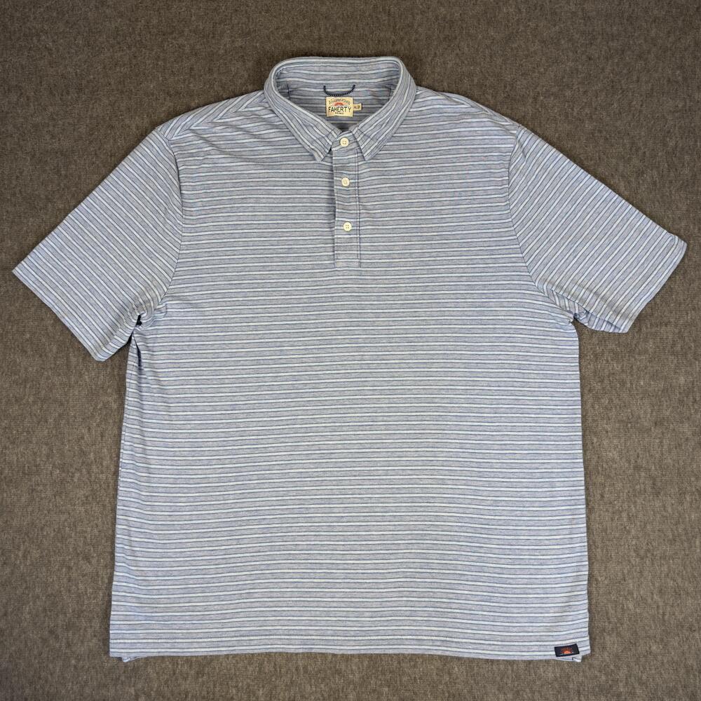 Faherty Brand Polo Shirt Mens XL Blue Stripe Cotton Modal Stretch Jersey Casual